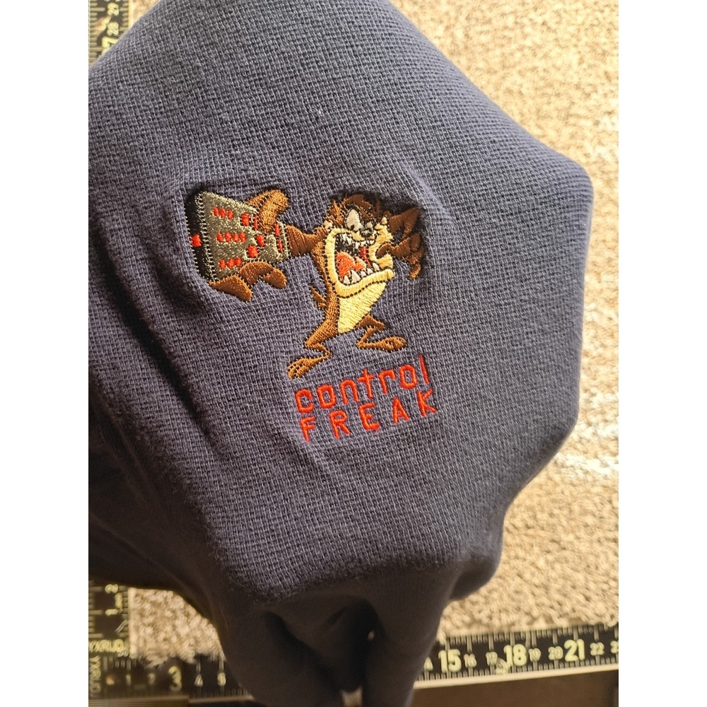 Vintage 2000 Warner Bros Studio Store Taz Control Freak Polo Shirt Navy Blue XL - Picture 3 of 9